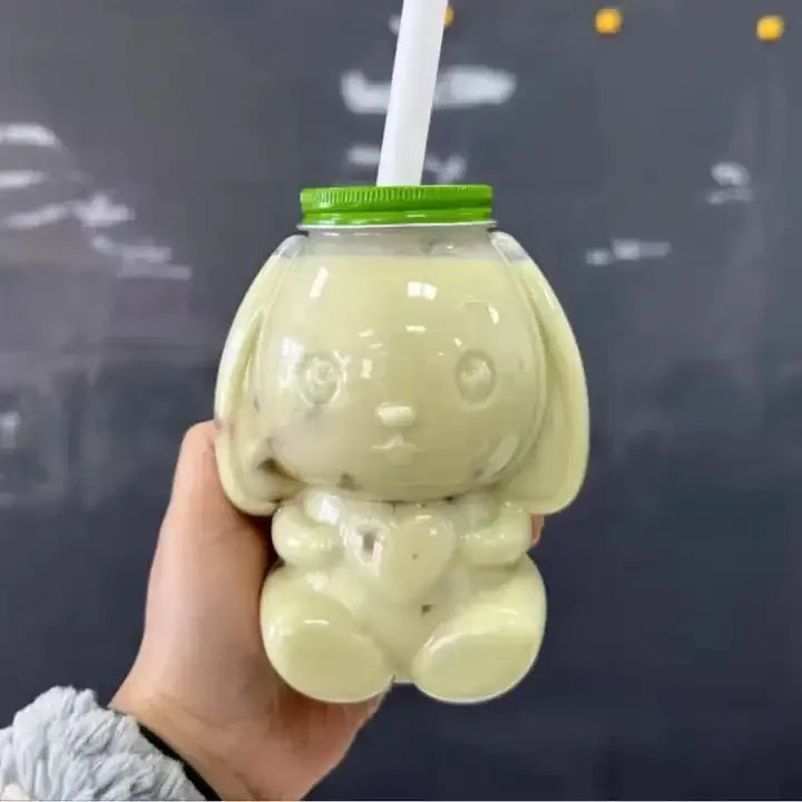 Wholesale 500ml Clear PET Rabbit Shaped Plastic Juice Drink Bottle with Aluminum Lid