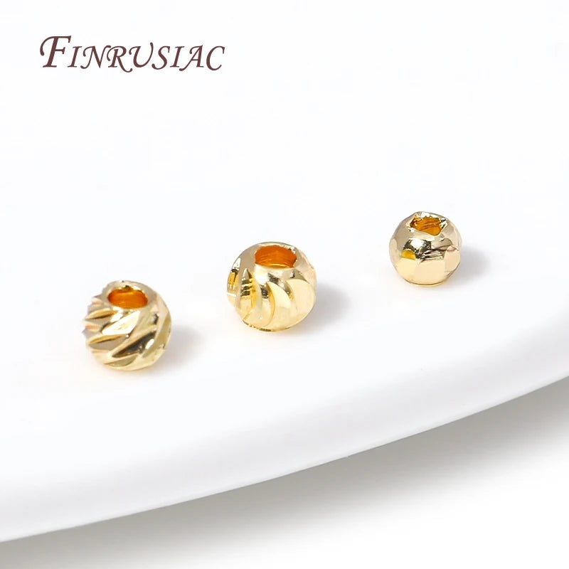 100Pcs 3 Types 18K Gold Plated Round Shiny Small Spacer Beads Brass Metal Gold Separators for Bracelet & Necklace Making