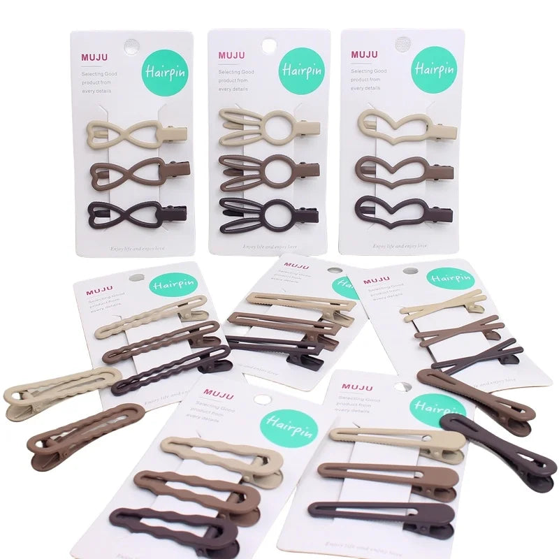 Seamless Clip-ins Metal Hair Clip Advanced Sense 3-Piece Set MUJU D222 Cartoon Fashion Milk Tea Coffee Colours for Women Girls