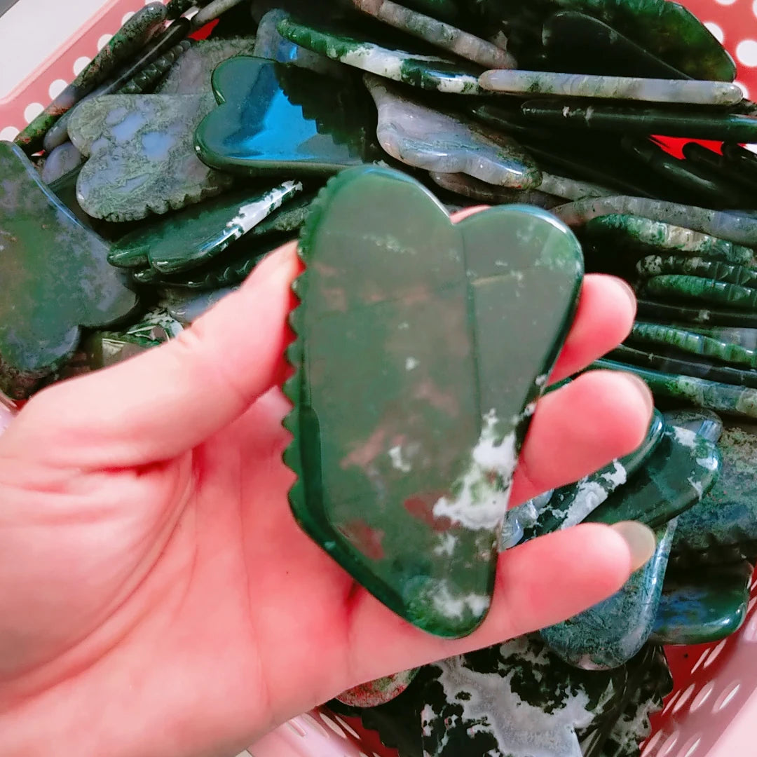 Huiying Moss Agate Gua Sha Board Jagged square Shape Massage Stone