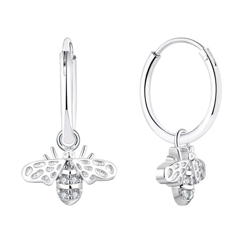 New Design 18K Gold Plated Cubic Bee Earring Unique 925 Sterling Silver Bee Huggie Earring for Women Jewelry