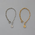 Vintage Coin Figaro Chain Combination Twisted Chain Bracelet 18K Gold Plated Character Coin Charm Bracelet Jewelry  for Gift