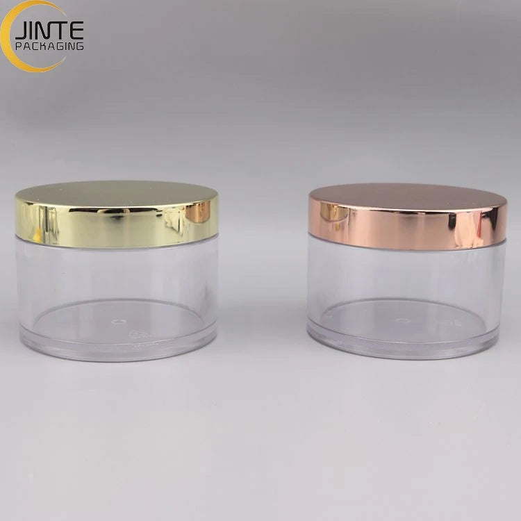 In Stock 8oz PETG Plastic Cosmetics Clear Pot Body Scrub Cream Jar with Gold Lids for 250ml Hair Cream Packaging