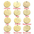 Waterproof 18K Gold Plated Stainless Steel Round Disc 15mm Birthday Flower Engraved Circle Pendant for Jewelry Making