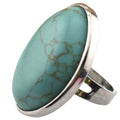 High Quality Luxury Big Turquoise Gemstone Rings for Women Girls Sliver Plated Fashion Adjustable Crystal Rings
