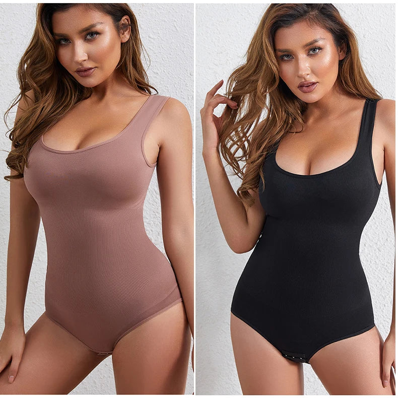 Hot Summer Fashion Breathable Women's One-Piece Bodycon Bodysuit Seamless Tummy Control Slimming Crop Tank Top in Solid Color
