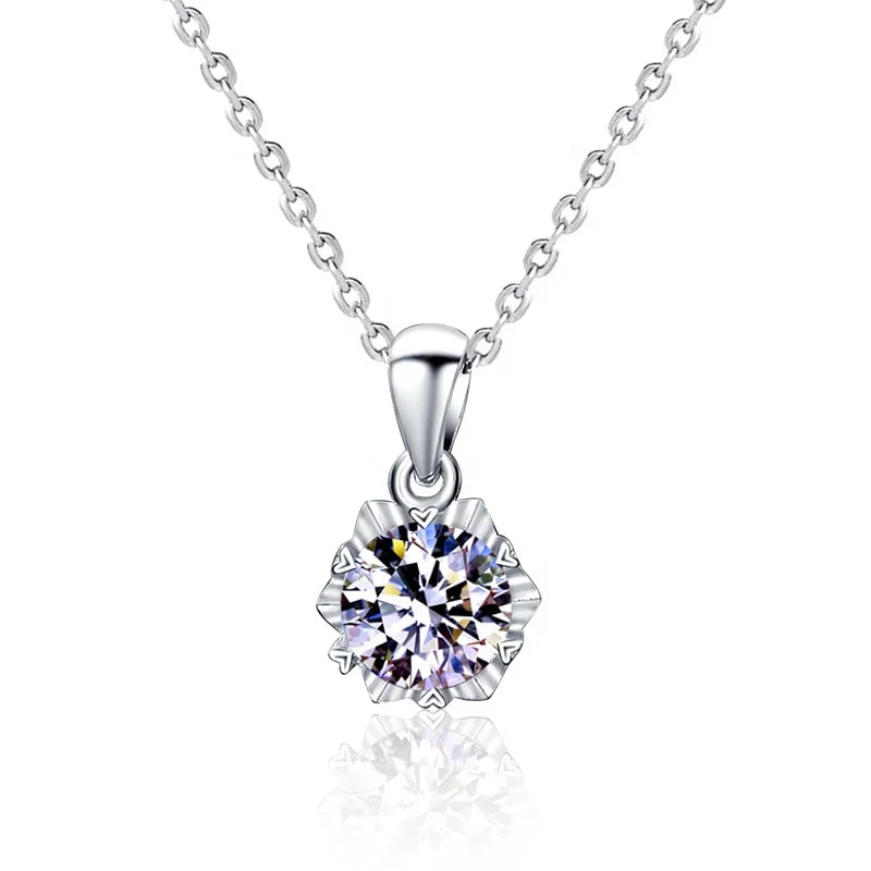 Fine Jewelry 925 Sterling Silver Snowflake Pendant Necklace Statement Moissanite Christmas Necklace for Women Gifts