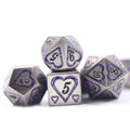 Polyhedral Zinc Alloy Dice Set Rpg DND Board Game Custom Metal Heart Purple Glitter Mica Dice Set