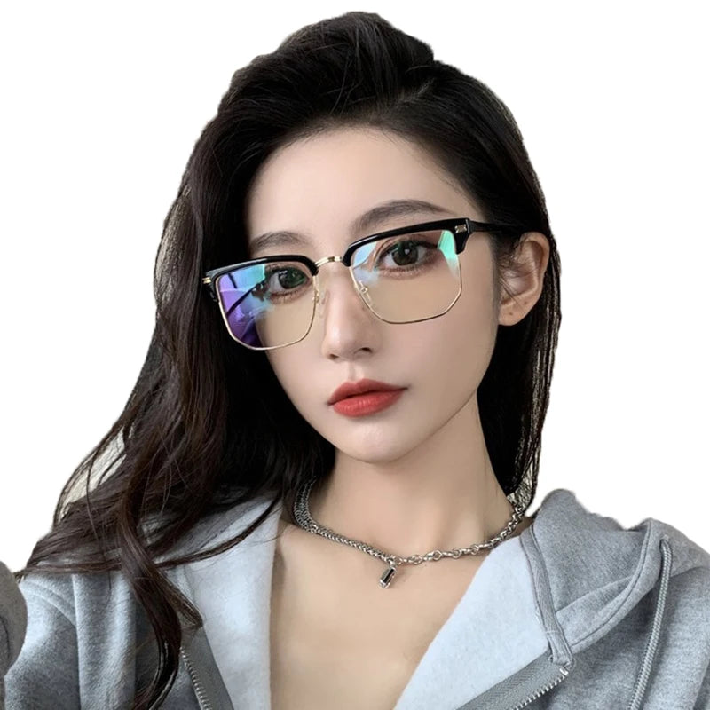 STORY PSTY547L Vintage Blue Light Blocking Glasses TR90 Square Blue Ray Filter Eyeglasses Black Frames Computer Eyewear