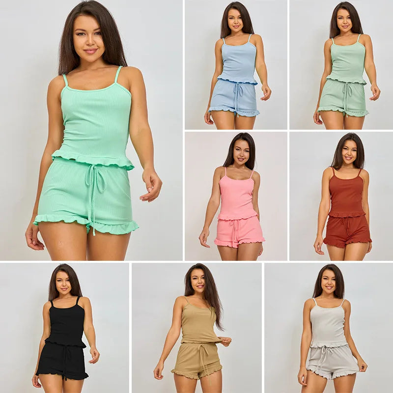 P227 Wholesale Women'S Clothing Plus-Size Printed T-Shirt + Shorts Home Wear Pajamas Women'S Casual Pajamas Set