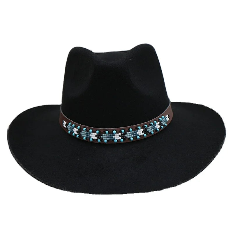 Fashion Chic Black Ethic Leather Belt Felt Cowgirl Hats Wool Felt Western Australian Cowboy Hat Womens Cowboy Hats