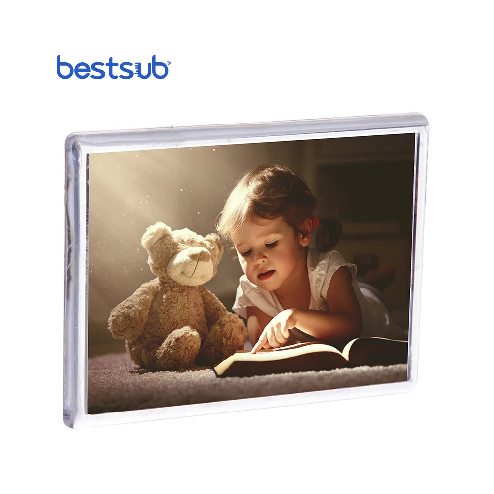 BestSub Custom 6.7*9.6cm Sublimation Blanks Acrylic Back Photo Frame Magnets Magnetic Sticker Fridge Magnets Wholesale
