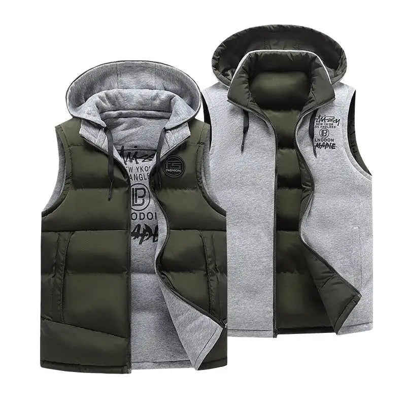 LAYENNE Mens Outdoor Windproof Letter Pattern Duck Puffer Vest ODM Custom Winter Plus Size Black Woven 100% Polyester Vintage