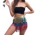 Bestdance Belly Dance Sequins Shiny Tassel Belt Dancing Hip Scarf Skirt Festival Wrap 4 Layers Skirt