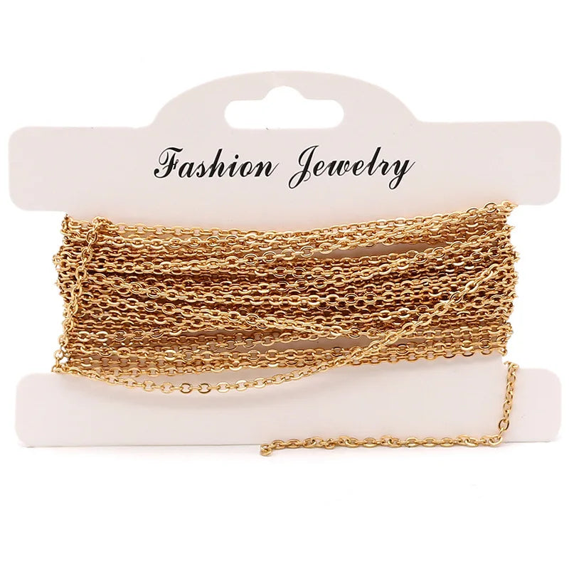 Vekeklee YSH6468 5m/set Gold Stainless Steel Long Cross Chain Necklace for Ladies Jewelry Accessories Card Making