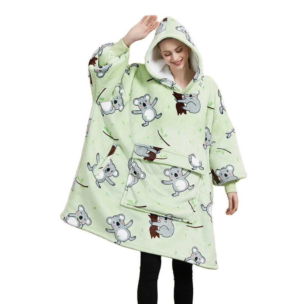 Hot Sale Oversized Ultra Soft Plush Sherpa Fleece Wearable Sweatshirt Warm Throw Cozy Hoodie Blanket 100% Polyester