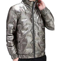 Men's Custom Letter Print Trench Coat Down and Down Leather Jacket