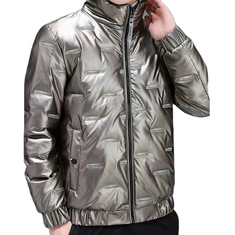 Men's Custom Letter Print Trench Coat Down and Down Leather Jacket