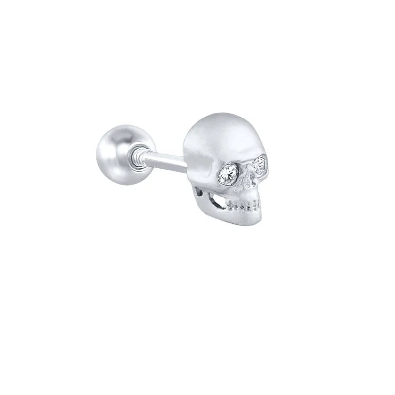 Smooth Spoof Inlaid Zircon Punk 925 Sterling Silver 18k Gold Plated Piercing Cartilage Vintage Skull Stud Earring