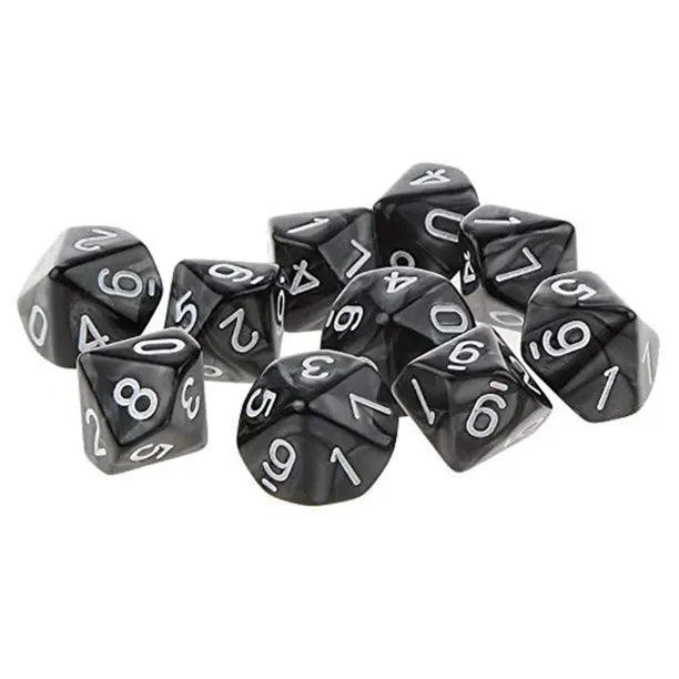 DESKJOY 10-Sided Acrylic Educational Polyhedral Dice 0-9 Numbers & Pearl Grain Black for DND Games