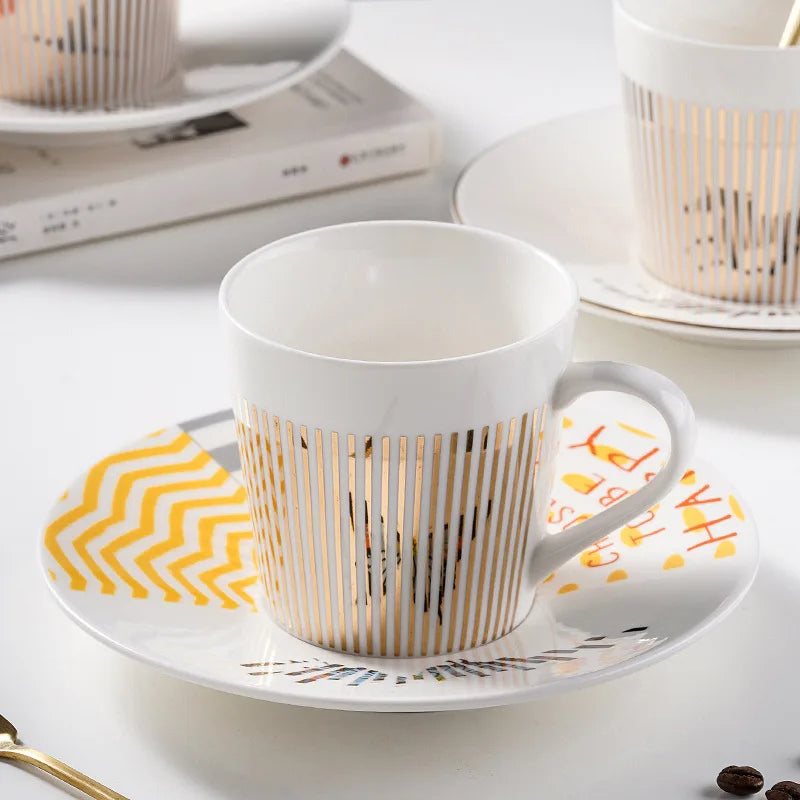 Dynamic Reflection Mirror Cup Creative Ceramic Coffee Cup and Saucer with Spoon