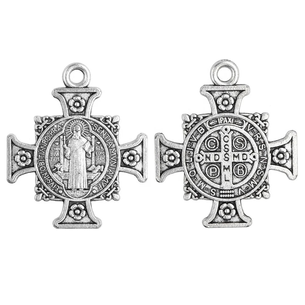 Saint Benedict 40*34mm Crucifix Pendant Religious Catholic Silver Alloy Pendant