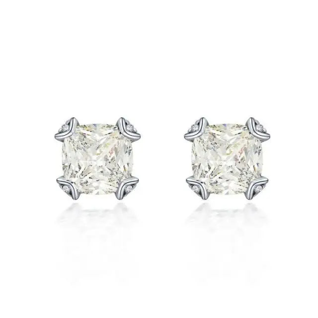 Luxury Bling Sparkling 5A CZ Stone 925 Sterling Silver Big Square Women Jewellery Bridal Wedding Stud Earrings