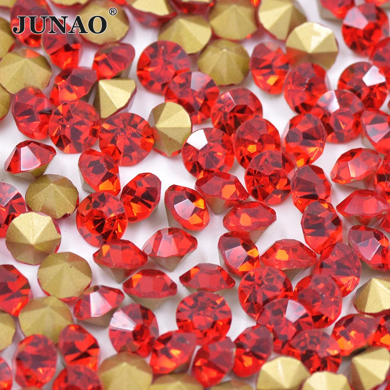JUNAO Bulk Package SS3-SS48 Glass Strass Light Siam Round Crystal Stones Pointback Rhinestone for DIY Crafts