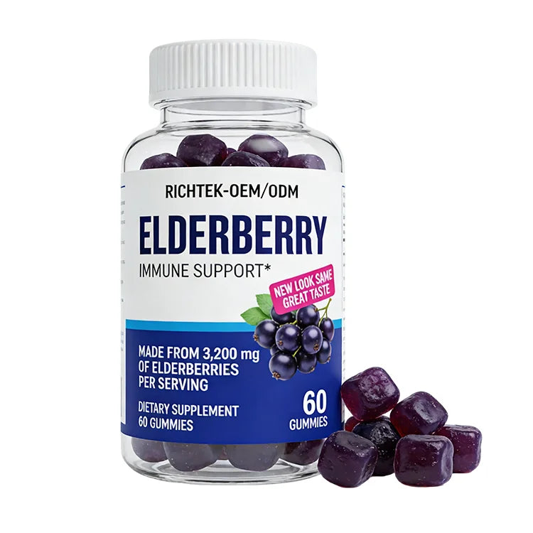 Wholesale Natural Vegan Friendly Halal/Kosher Certified Multivitamin Immune Support Elderberry Gummy Candy for Kids and Adults