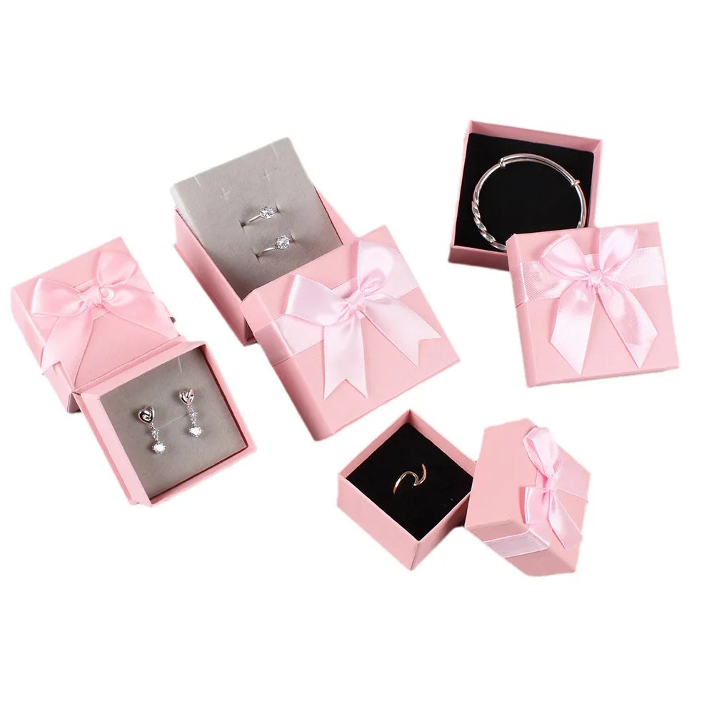Wholesale Lid and Bottom Cover Jewelry Box Necklace Jewelry Set Packaging Earrings Ring Gift Small Paper Box with Bow