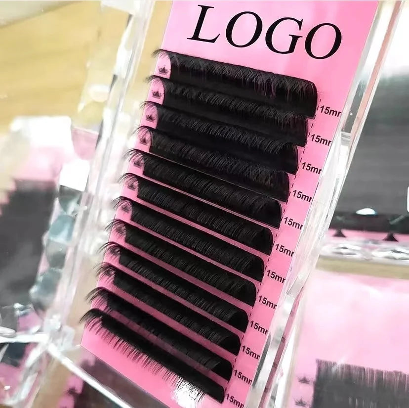 Individual Wholesale Premium Synthetic Hair Handmade Volume Lash Tray Cashmere Foil Backing Dark Matte Eyelash Extension