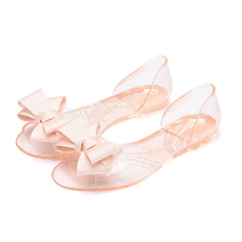 Factory Sale Customize Ladies Plastic Jelly Flat Sandals Summer Fashion Girl Beach Slippers Shoe With Bowtie Flower