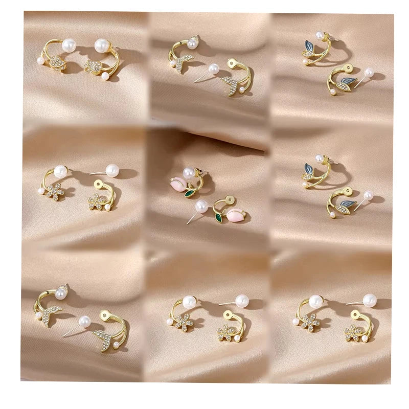 VKME Fashion Pearl Tulip Fishtail Butterfly Rhinestone Earrings for Women Jewelry