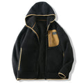 2025 Wholesale Winter Hoodie Warm Sherpa Hoodie Front Pocket Design Black Polyester Zipper Hoody
