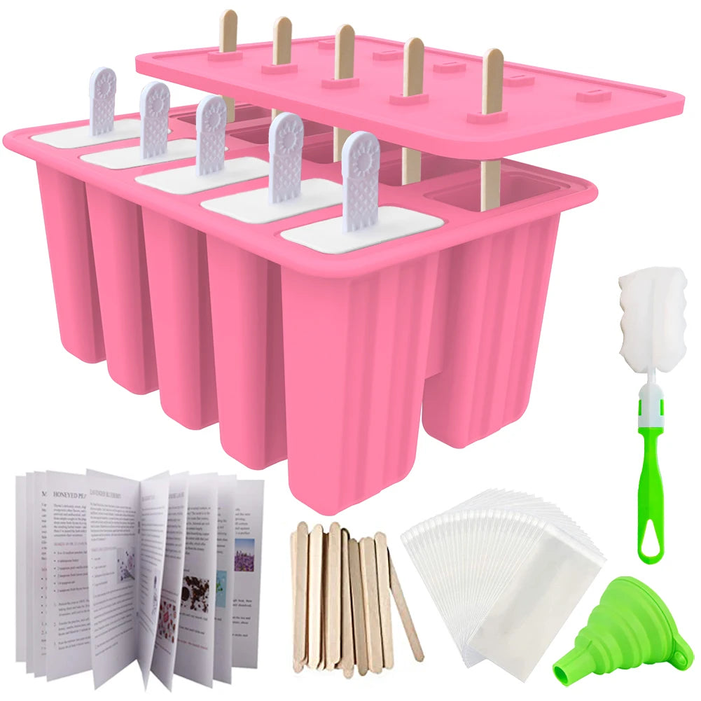 Custom Eco-Friendly 10 Cavity Silicone Ice Tray Food Grade BPA-Free Pop Makers Popsicles Molds for Ice Cream Features Custom