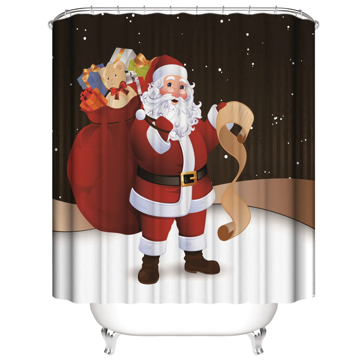 Contemporary 3D Printed Santa Shower Curtain Waterproof Eco-Friendly Polyester 180x180cm Customizable Color Logo Novelty Design