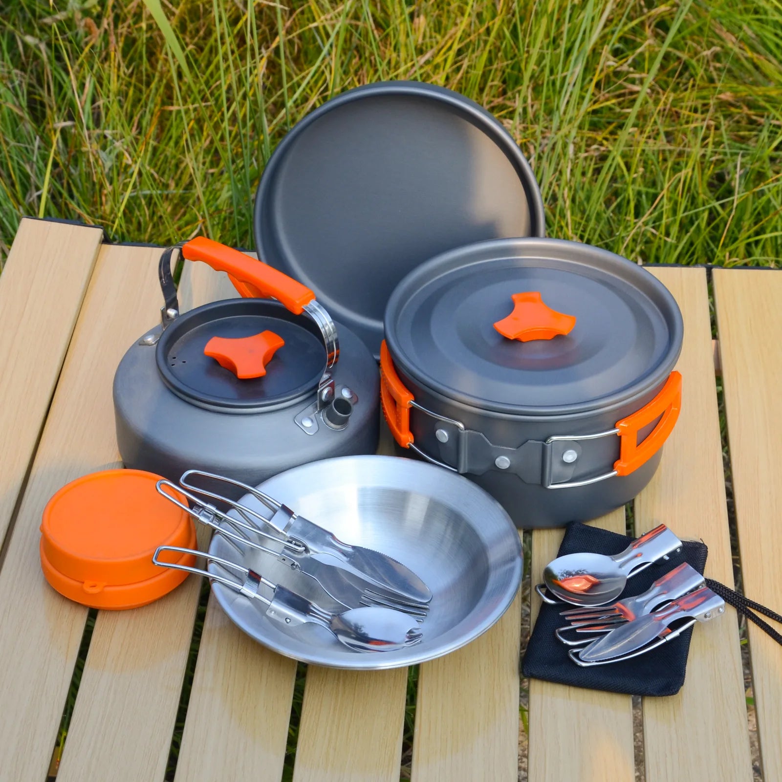 Portable Cookware Set Induction Compatible for Backpacking Picnics Camping Featuring Frying Pans