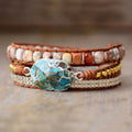 Blue Sea Sediment Jasper Wrap Bracelet 3 Strands Geometric Turquoise Genuine Stone Christian Religious Fashion Jewelry Bangle