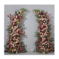 Wedding Flower Runner Decor Event Floral Stand Artificial Vermilion Rose Flower Row Hydrangea Garnet Red Horn Arch for Wedding