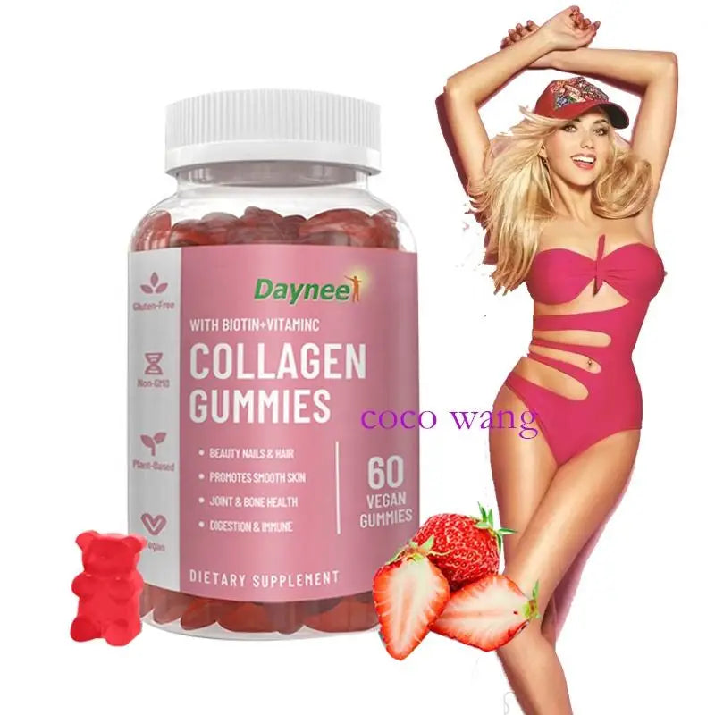 Collagen Gummies Strawberry Gummies Private Label Fruit Flavor Vegan Soft Candy Customized Pure Natural Collagen Powder Gummy
