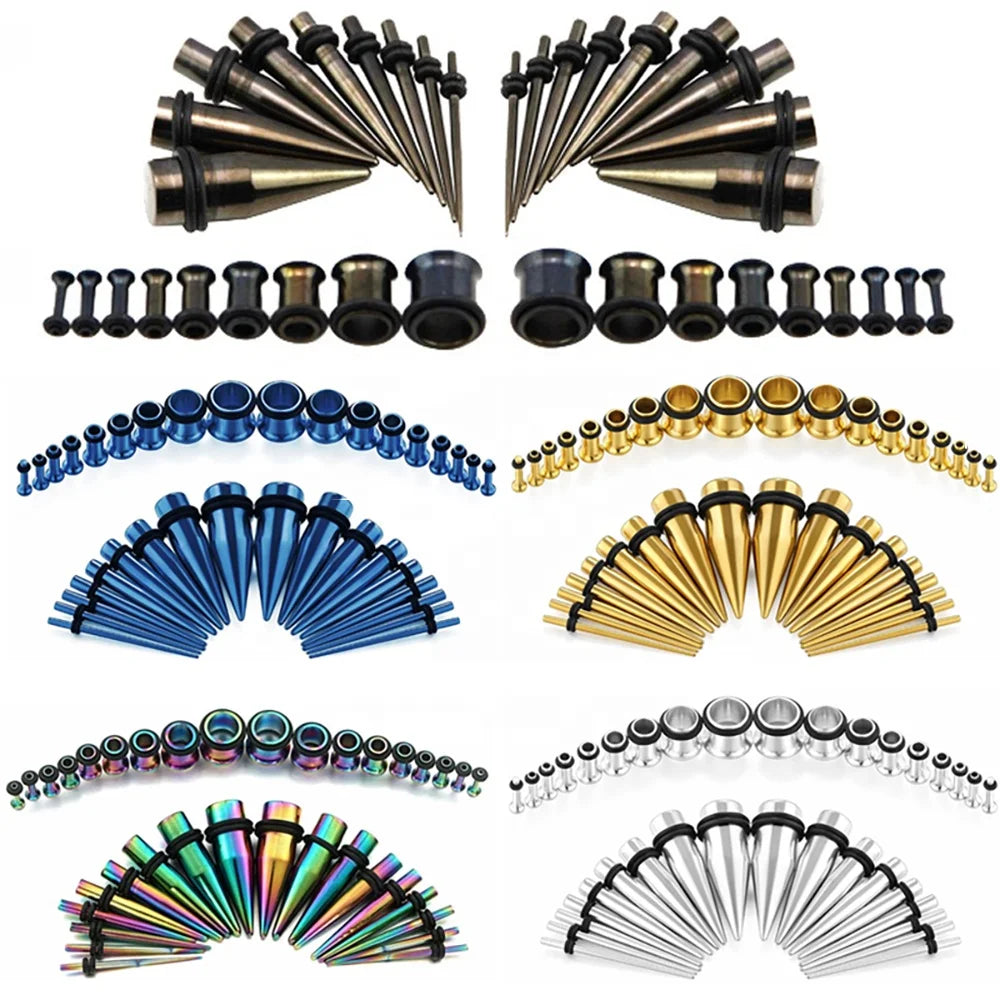 Set of 36pcs Stainless Steel 14G-00G Single Flare Ear Plugs Tunnels Flesh Tapers Stretcher for Weddings or Engagements