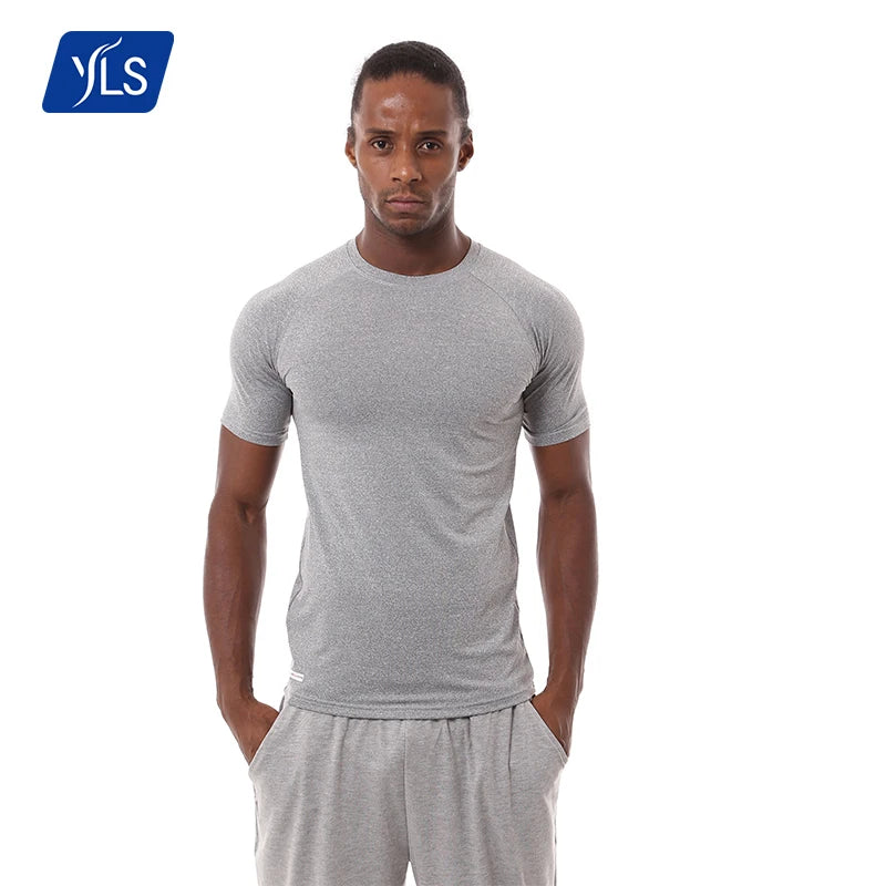 YLS Large Stock Custom Label Knitted Sporty Blank Running Fitness Athletic T-Shirt Breathable Polyester Men Gym