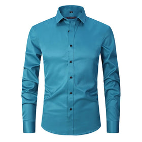 Men Plus Size Stretch Anti-wrinkle Shirt Long Sleeve Fashion Men's Shirt Solid Color Shirt