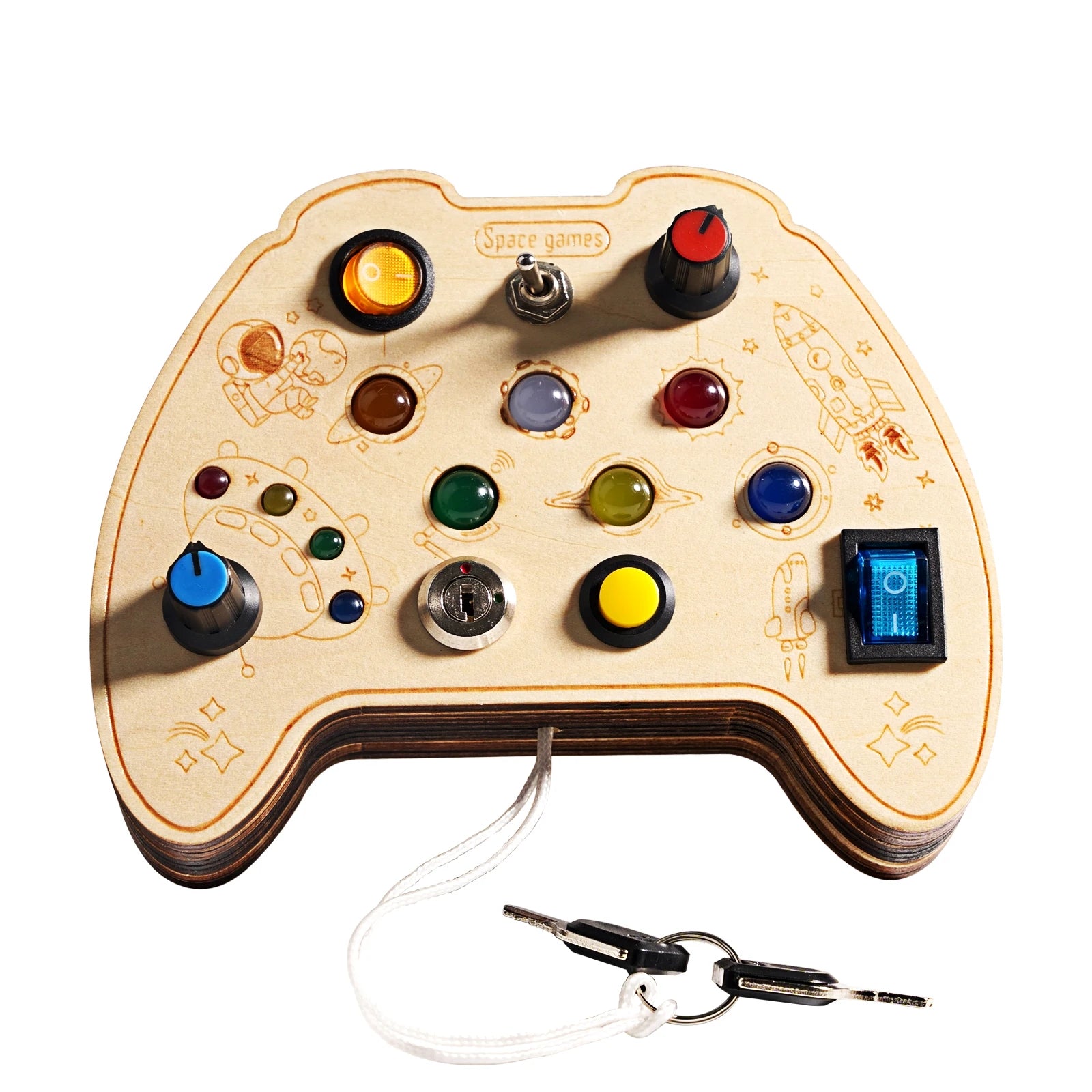 Montessori Toys LED Wooden Busy Board Space Galaxy Theme Switching Game Light Educational Toy for Children