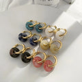 New Natural Stone Agate Malachite Drop Earrings Jewelry Gold Plated Stainless Steel Hoop Earring