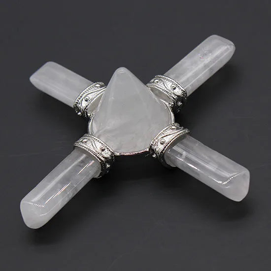 HZ Natural Crystal Crafts Seven Clear Quartz Hexagonal Column Pyramid Pendant Healing Crystals Jewelry