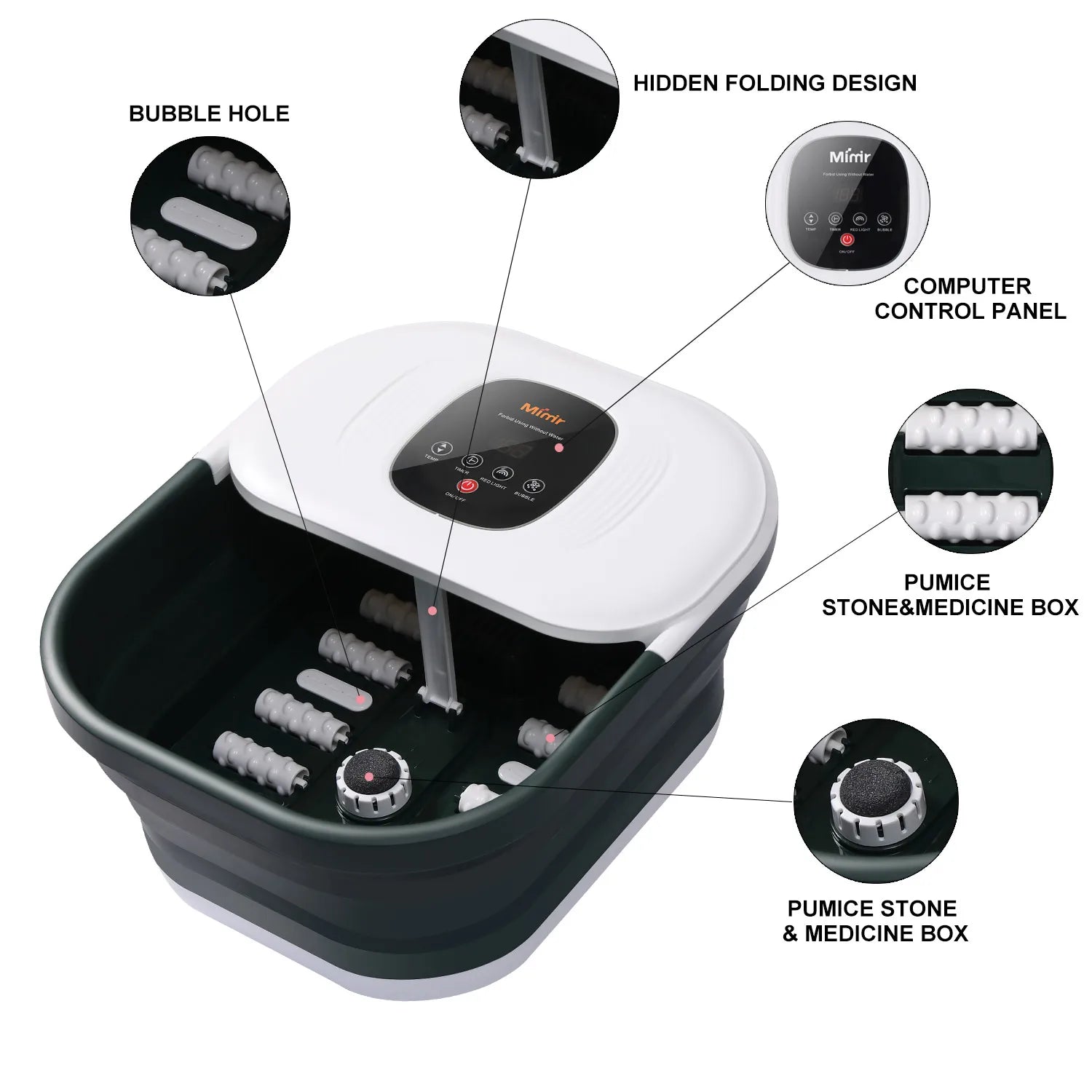Factory OEM Cheap Foldable Foot Spa Massager with Removable 16 Massage Rollers Heating & Timer for Foot Bubble Bath