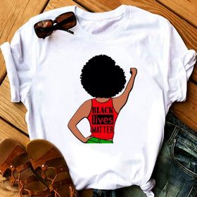 Fashion Print T-shirt Kawaii Melanin T Shirt Women Funny Black African Curly Hair Girl Graphic Tees Aesthetic Tshirt Female