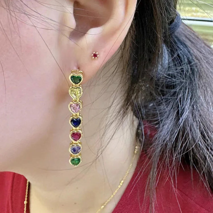 EC1898 Womans Fashion Chic Dainty Long 18k Gold Plated Round Oval Star Heart Zircon CZ Diamond Drop Tassel Stud Earrings