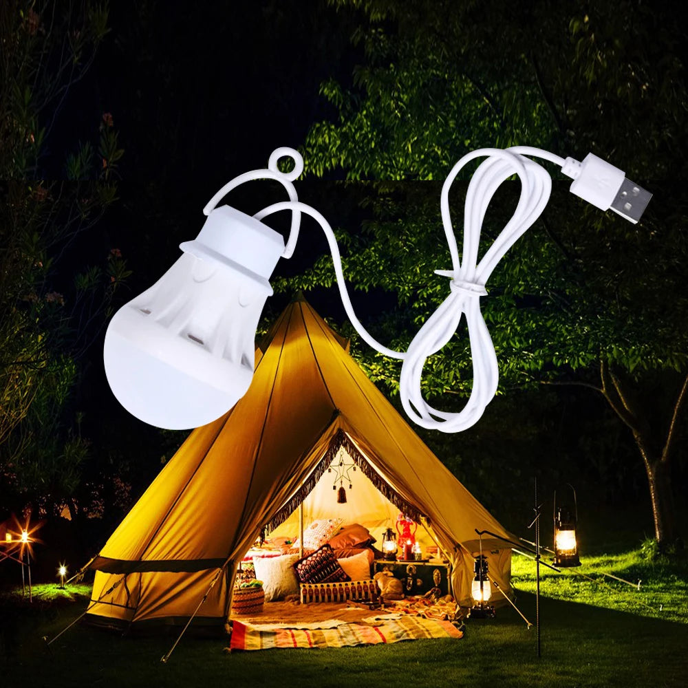 Powerful LED Camping Lantern Portable USB Tent Light 5V 50cm/19in Flashlight Bulb with Powerbank for Desk Bedside Tent Use